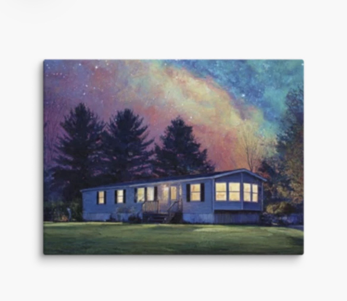 House Night Sky Contemporary Landscape Painting on Canvas Medium Unframed Art