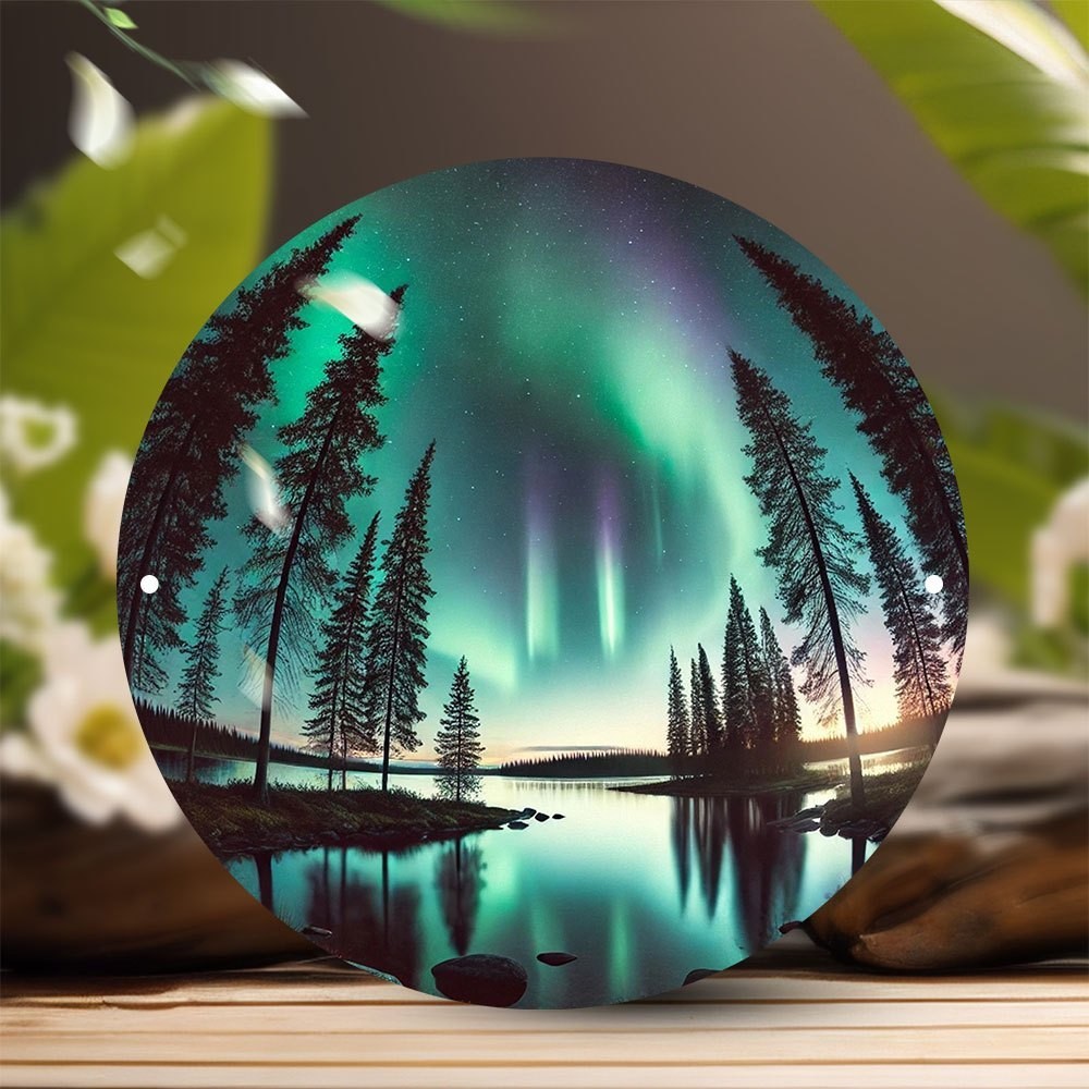 Northern Lights Aurora Borealis Lakeside Forest Wall Art