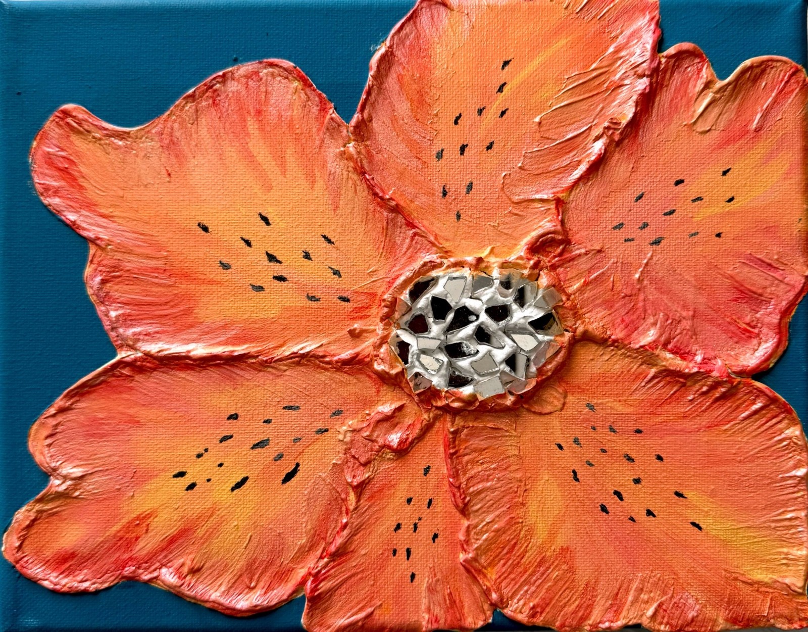 Original Apricot Flower Painting 8×10 Mosaic Flower 3D Textured Abstract Art