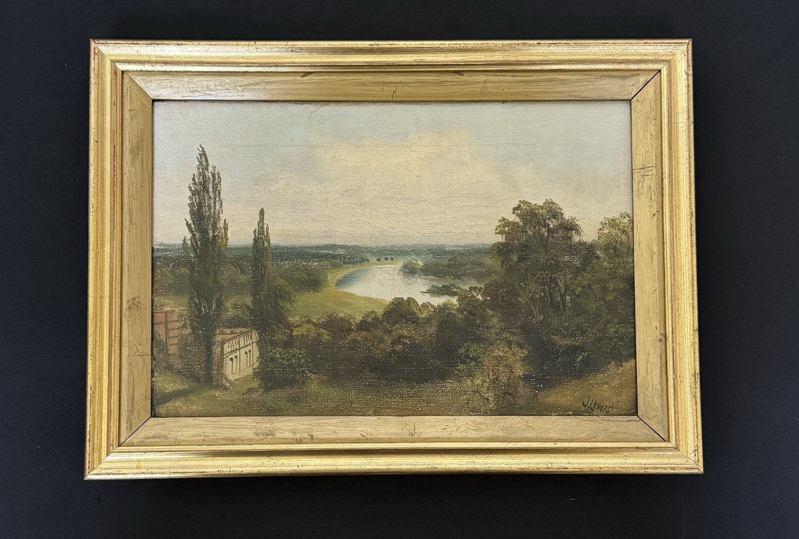 J. Lewis SIGNED Oil on Canvas British Riverscape Countryside ENGLISH ARTIST