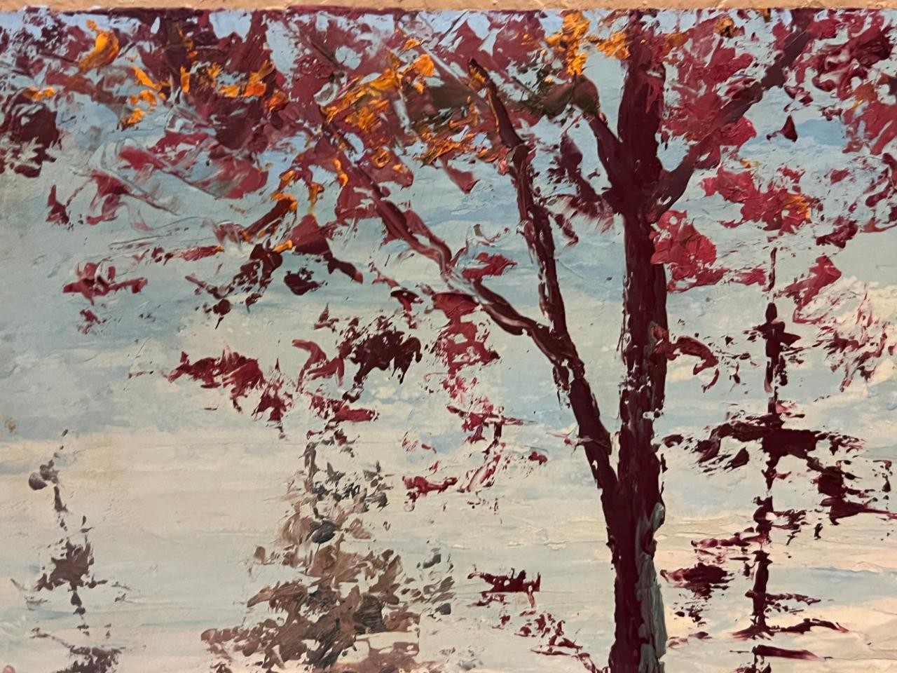 Old 1959 Expressionist Impressionist Landscape Oil Painting Trees Artist Signed