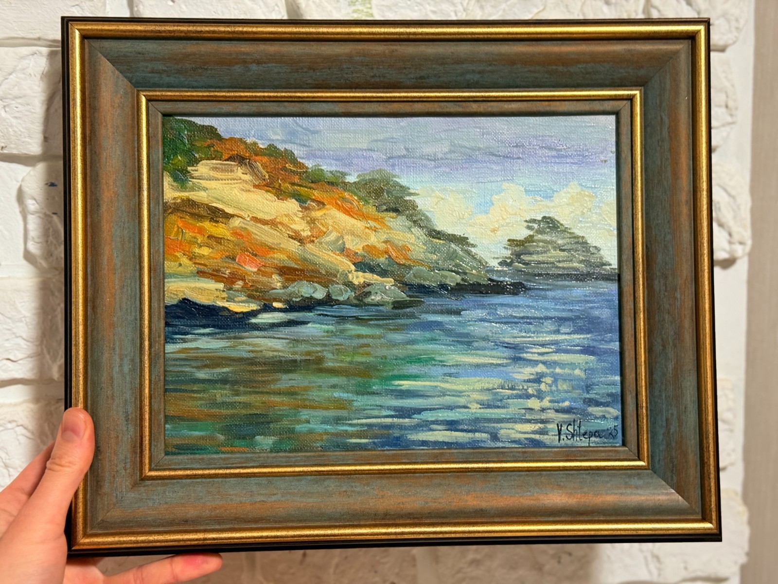 Seascape Original Oil Painting Mountains Art Nautical Plein Air 11x14in FRAMED