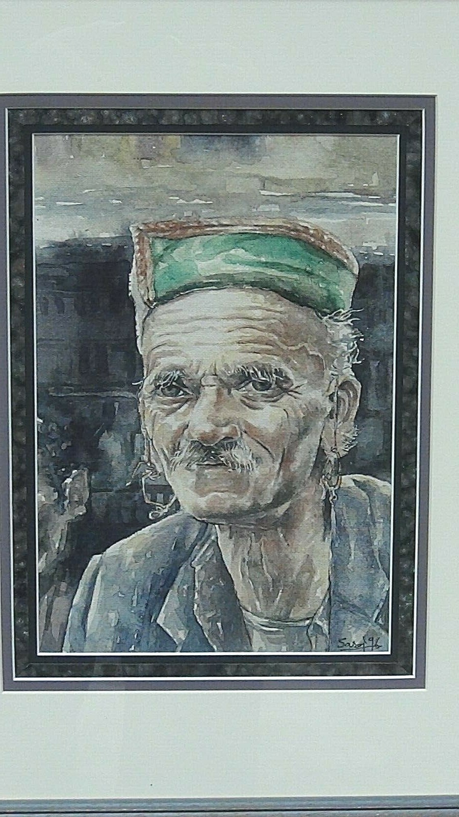 ISLAMIC ORIGINAL WATERCOLOR PORTRAIT OF AN OLD TURKISH MAN SIGNED «SASAT,96»