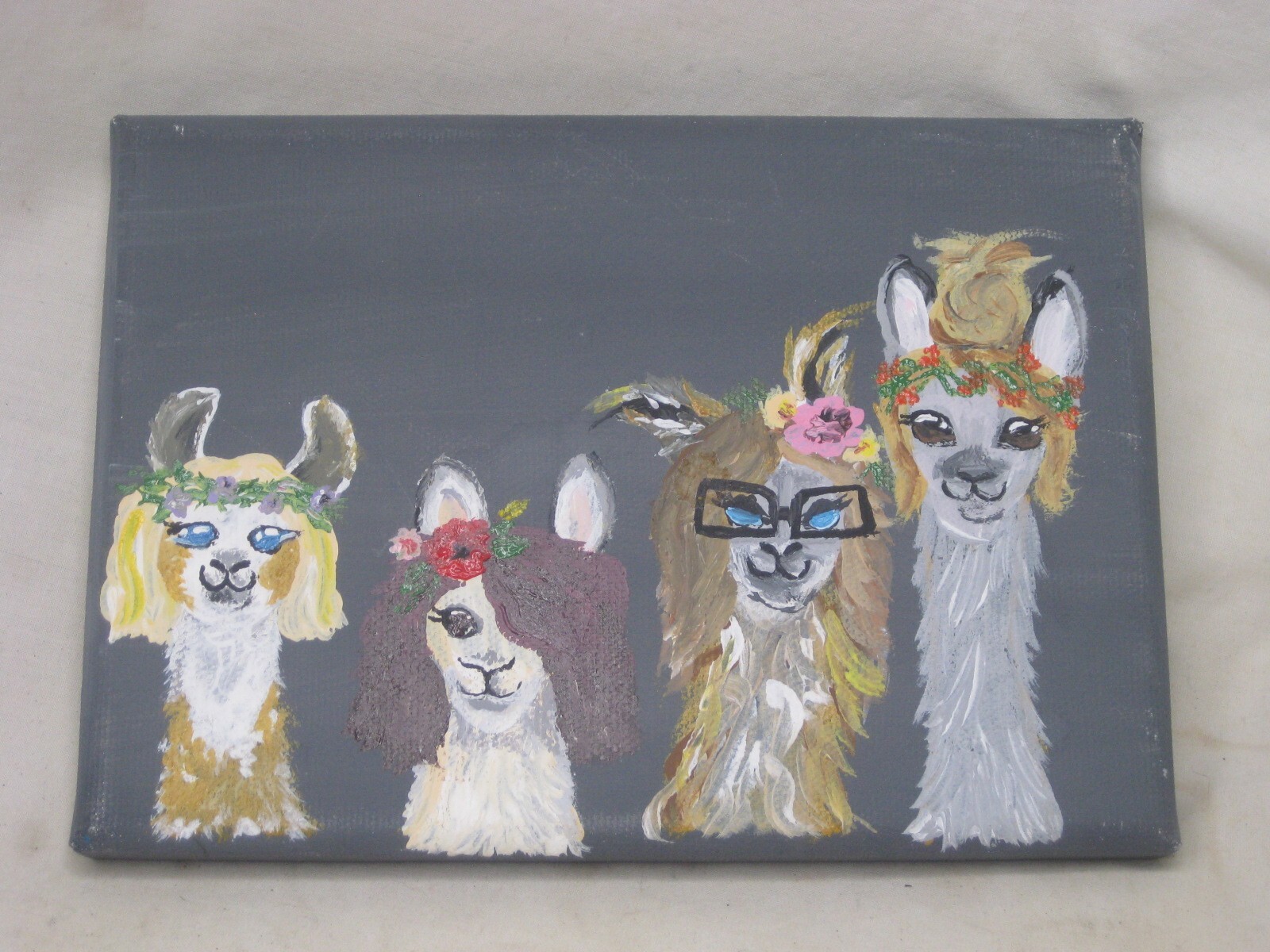 small hand painted canvas 5 x 7″ Alpaca Llama alpacas llamas original art