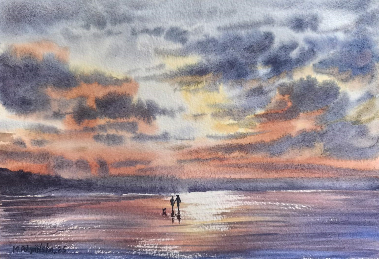 CLOUDY SKY LOVE DOG Original Modern Art Painting Landscape Seascape Sign Gift A4