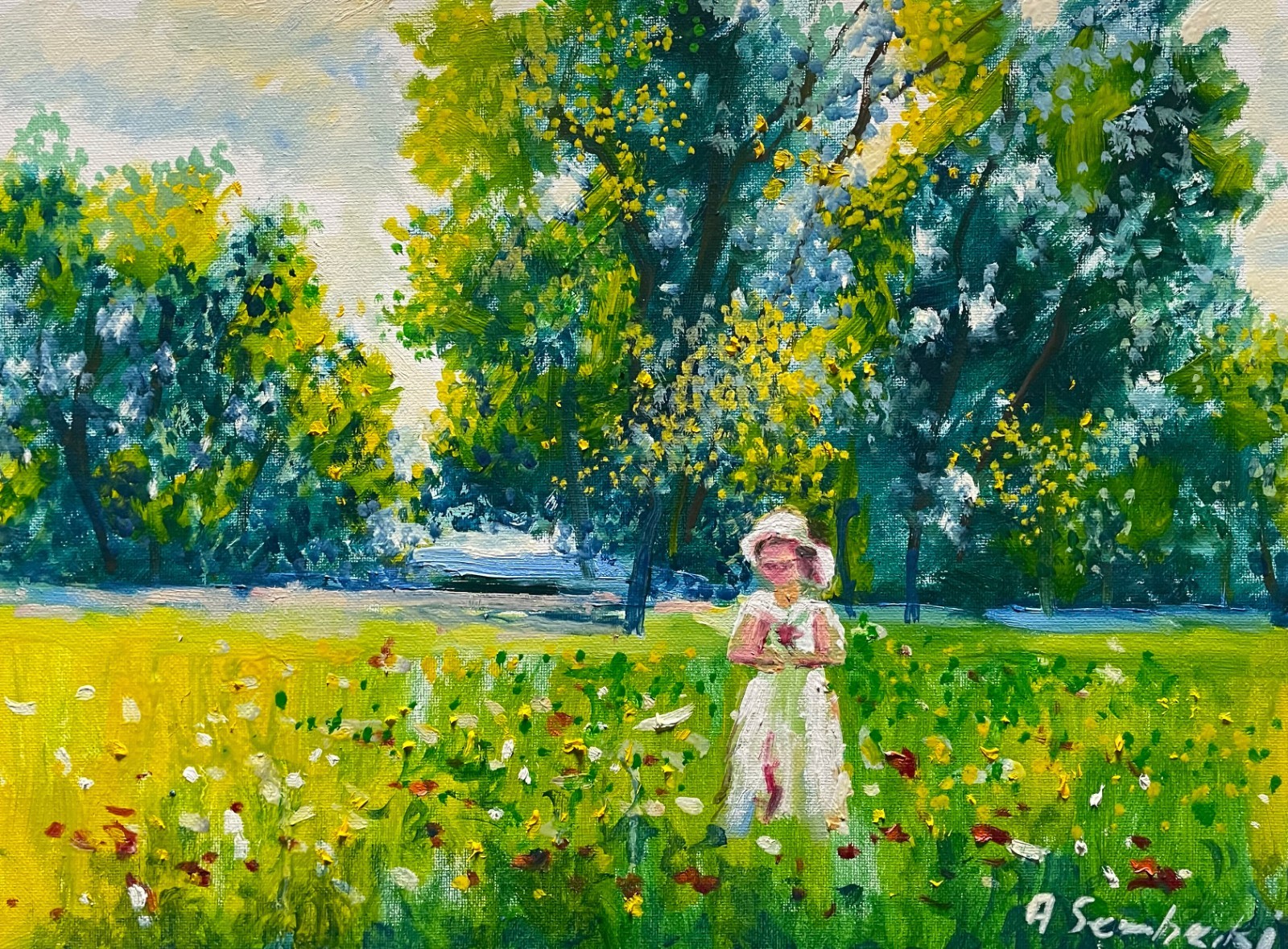 Girl in a Summer Meadow Original Oil Painting 12×16 Impressionist Art