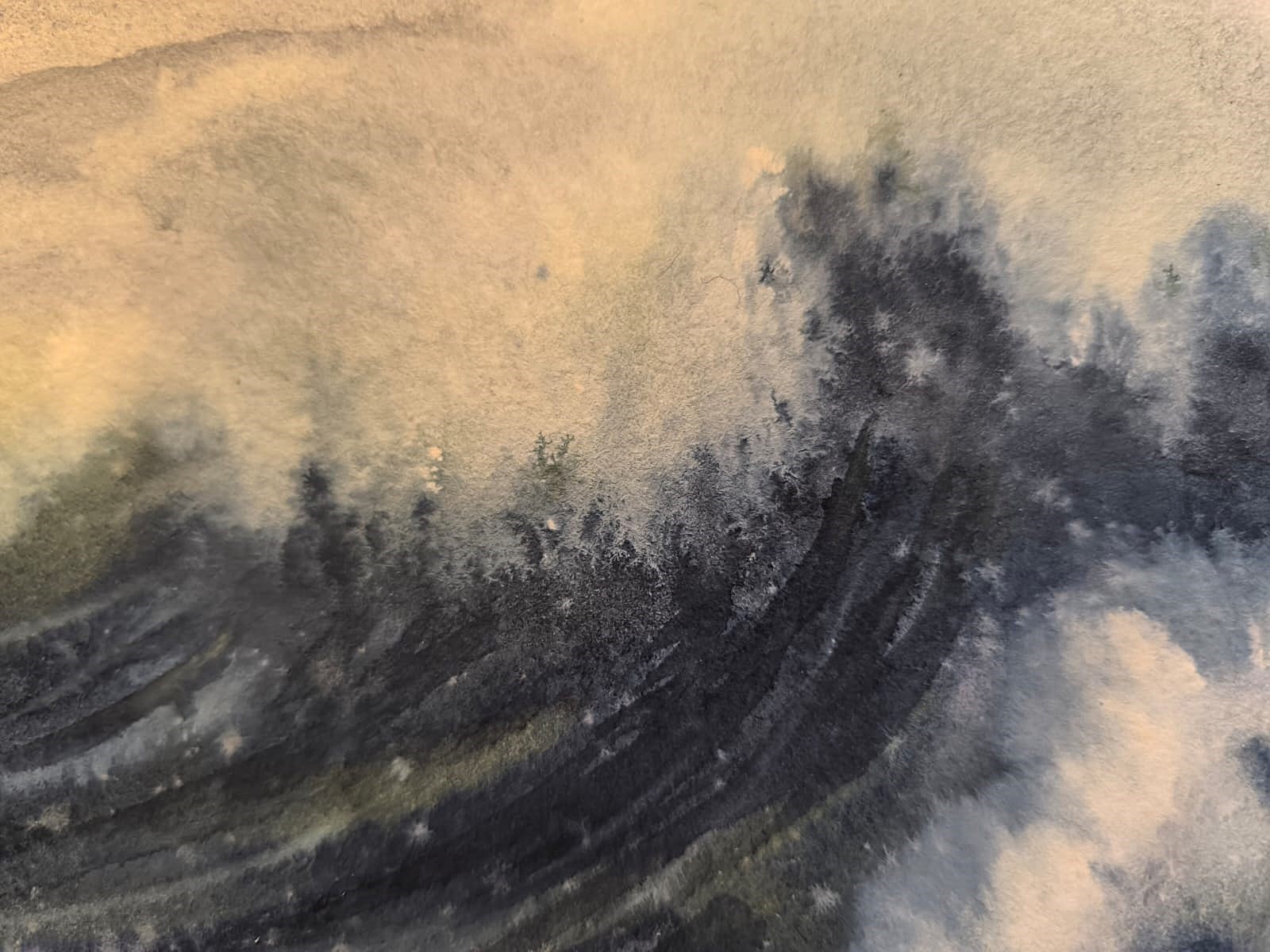 BIRDS SEAGULL WAVES Original Arts Painting Landscape CLOUDY SKY Seascape Gift A4