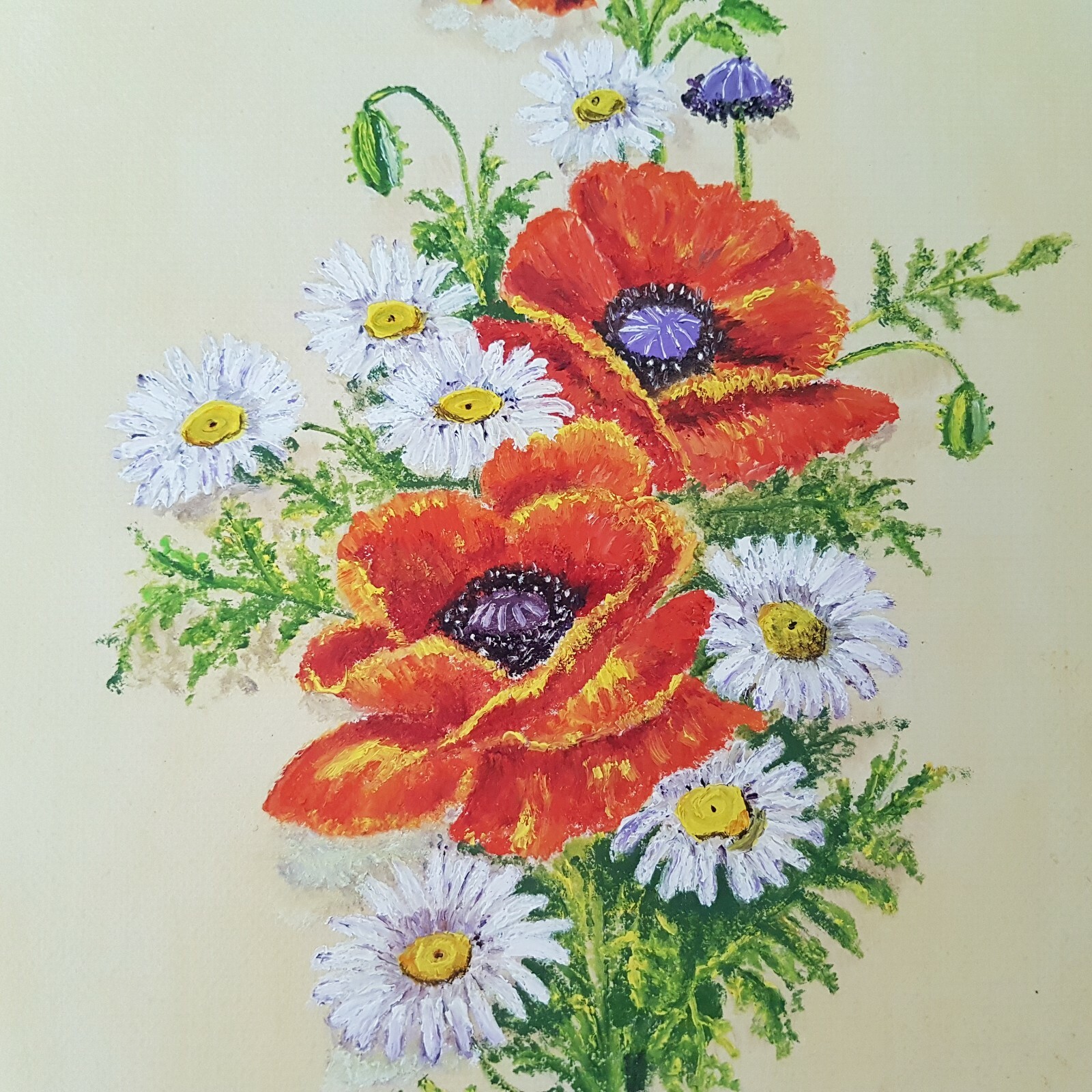 PAINTING Floral White Daisies Orange/Red Poppies Signed Dorothy Barter Original