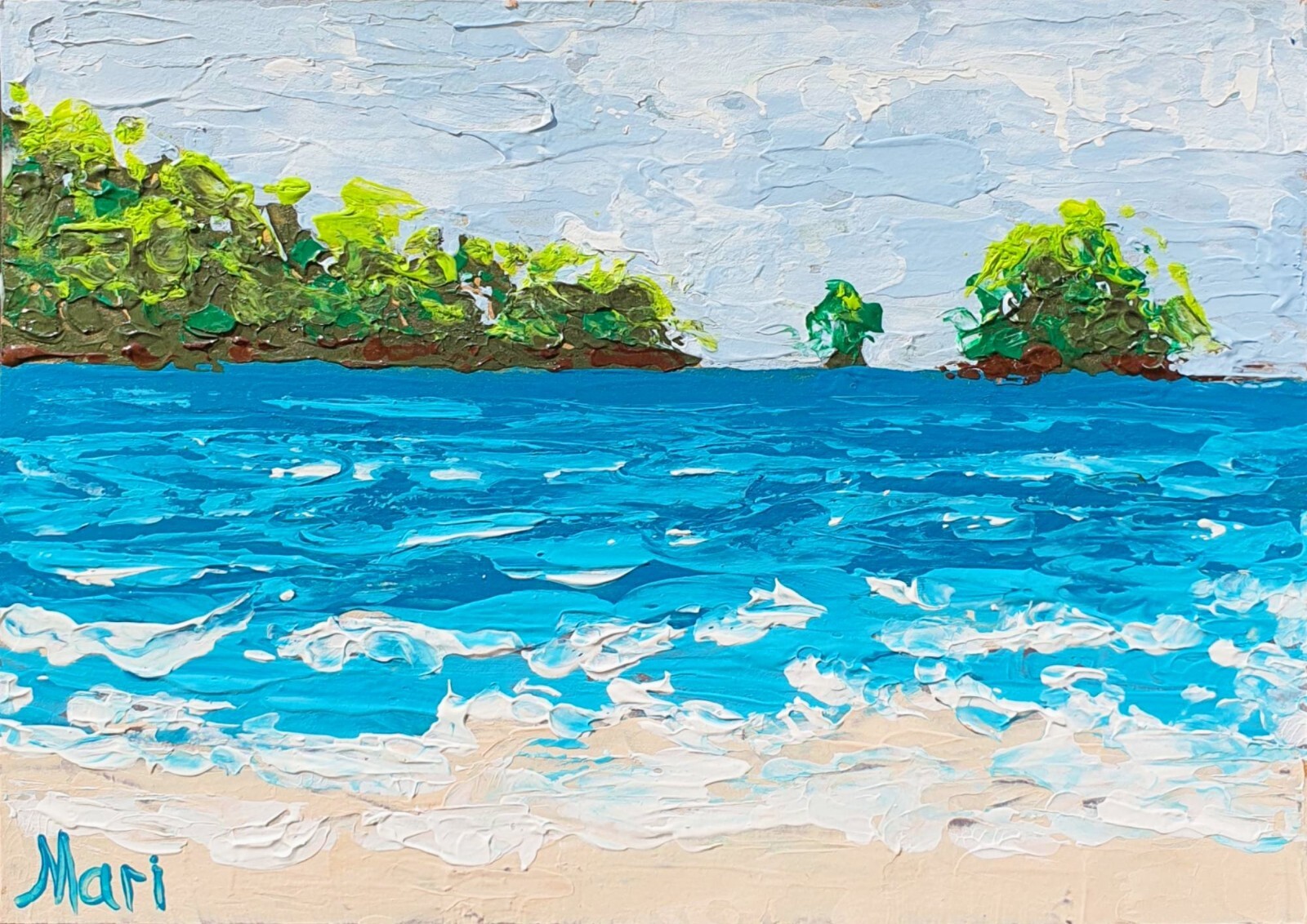 Seascape Painting Ocean Beach Original Acrylic Art 8×6 Tropical Island Decor