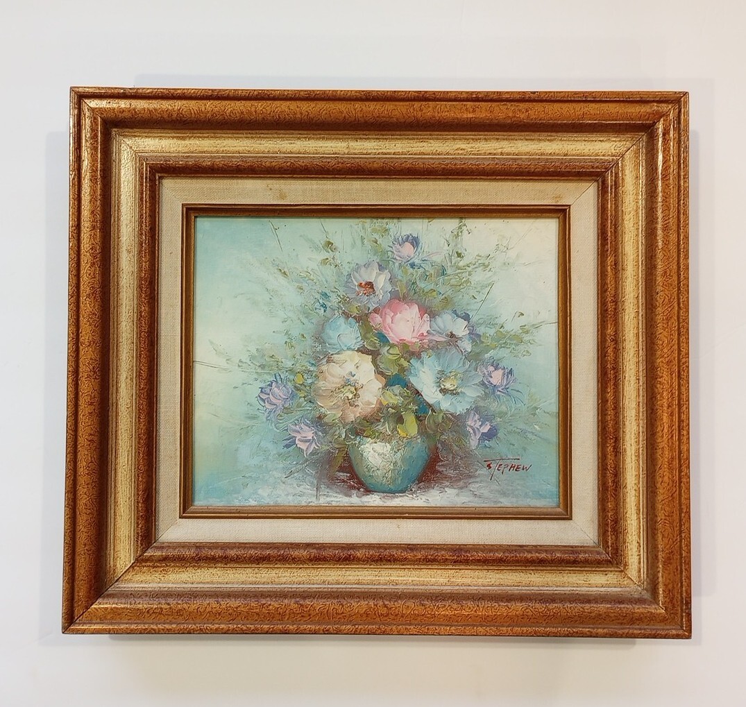 Oil Painting Floral Shabby Chic Farmhouse Grand Millennial Framed Canvas Vintag