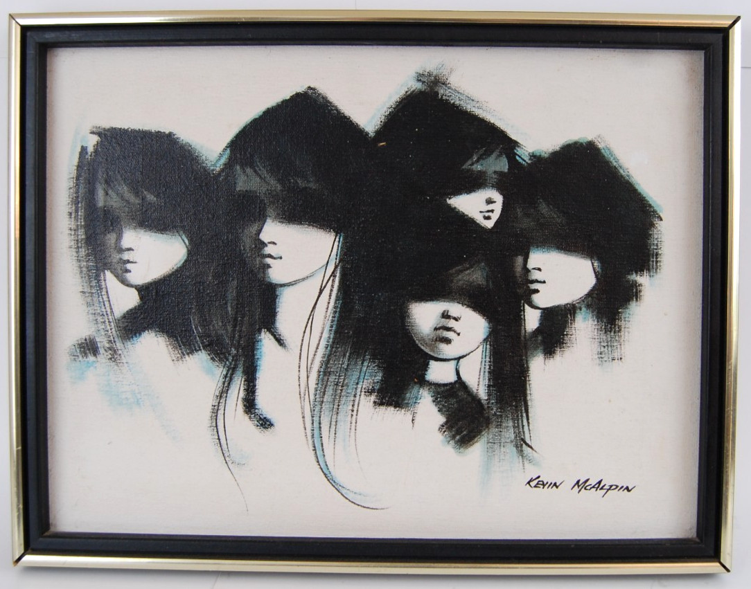 Vtg 70’s MCM Original Kevin McAlpin oil painting Five Blindfolded Children 16X12