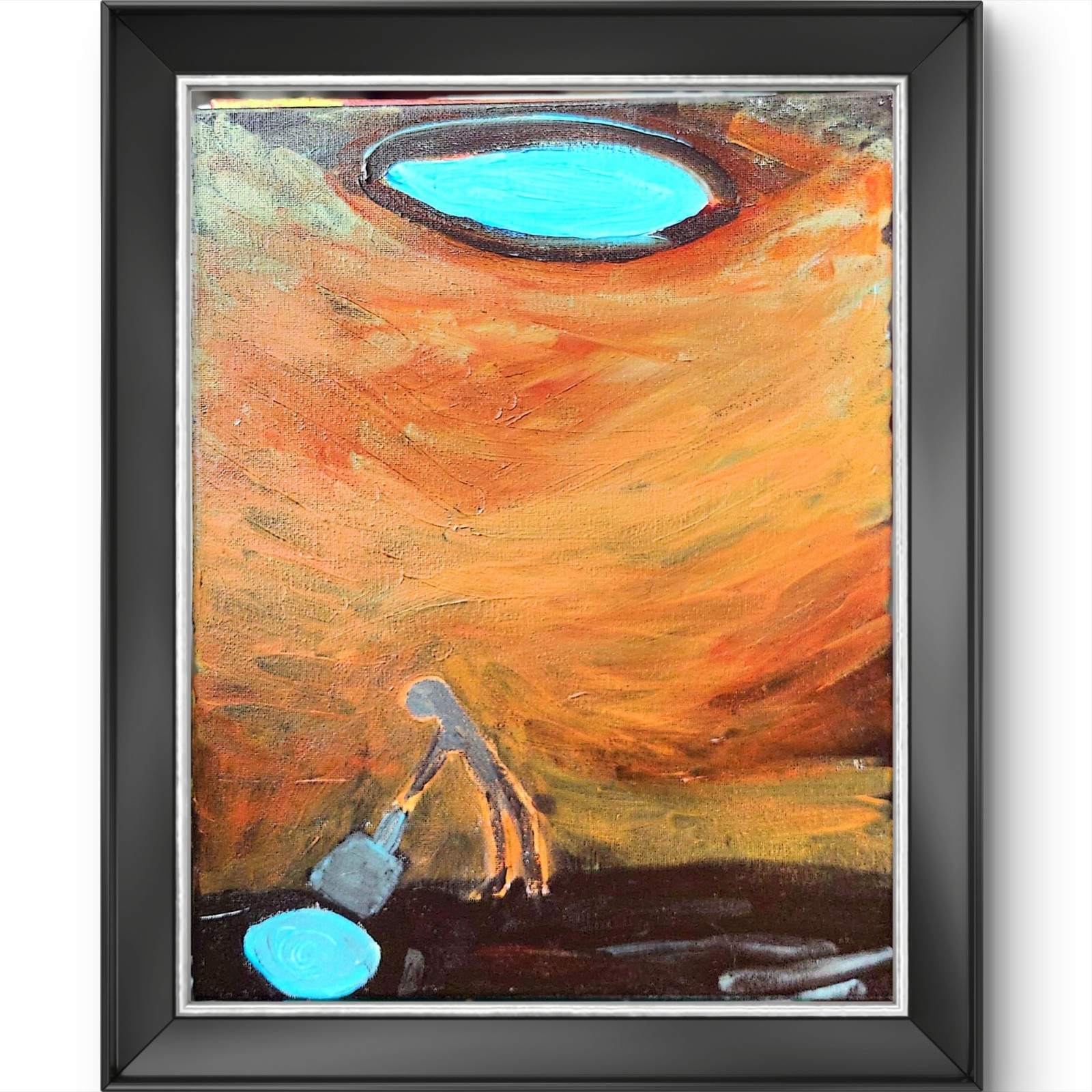 Figure in Pit Glowing Light Original Art Acrylic On Canvas 11×14