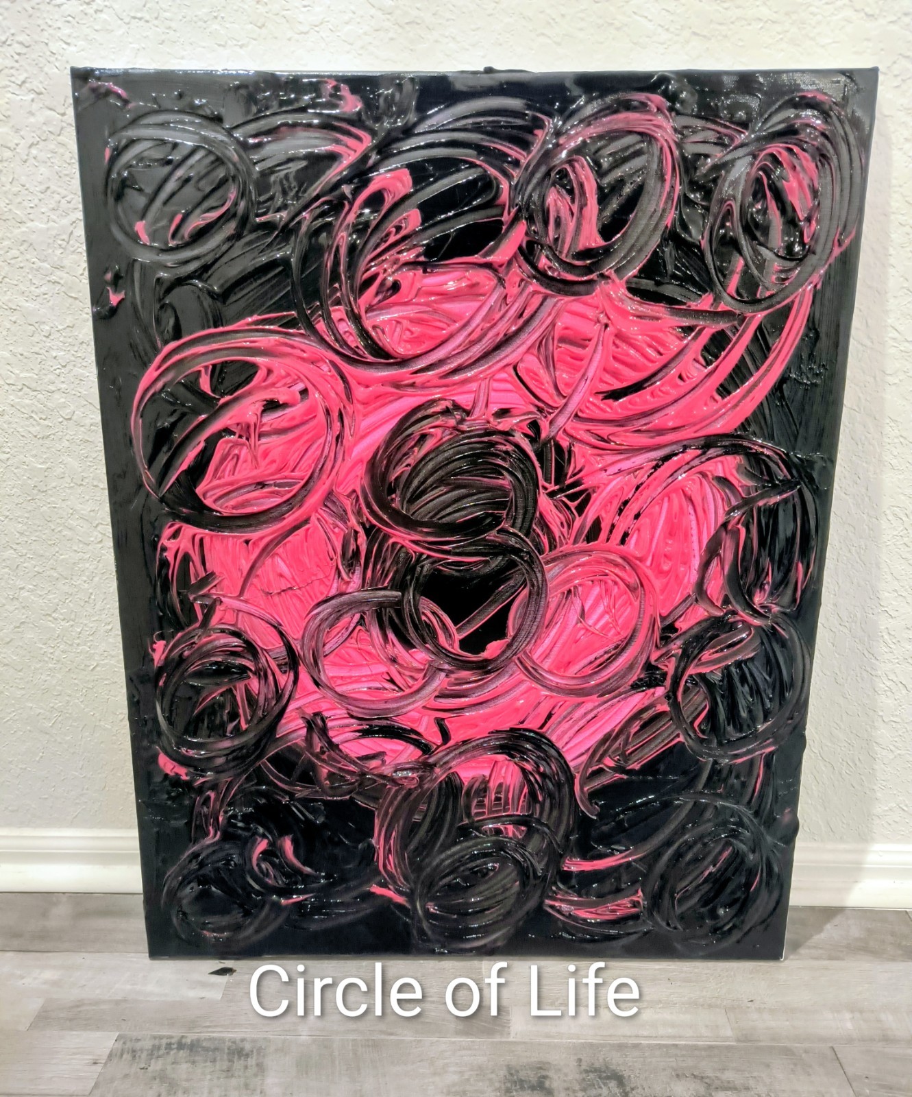Trey Coppland, Circle of Life Abstract Painting, Pink & Black, 24+30 inch,2026
