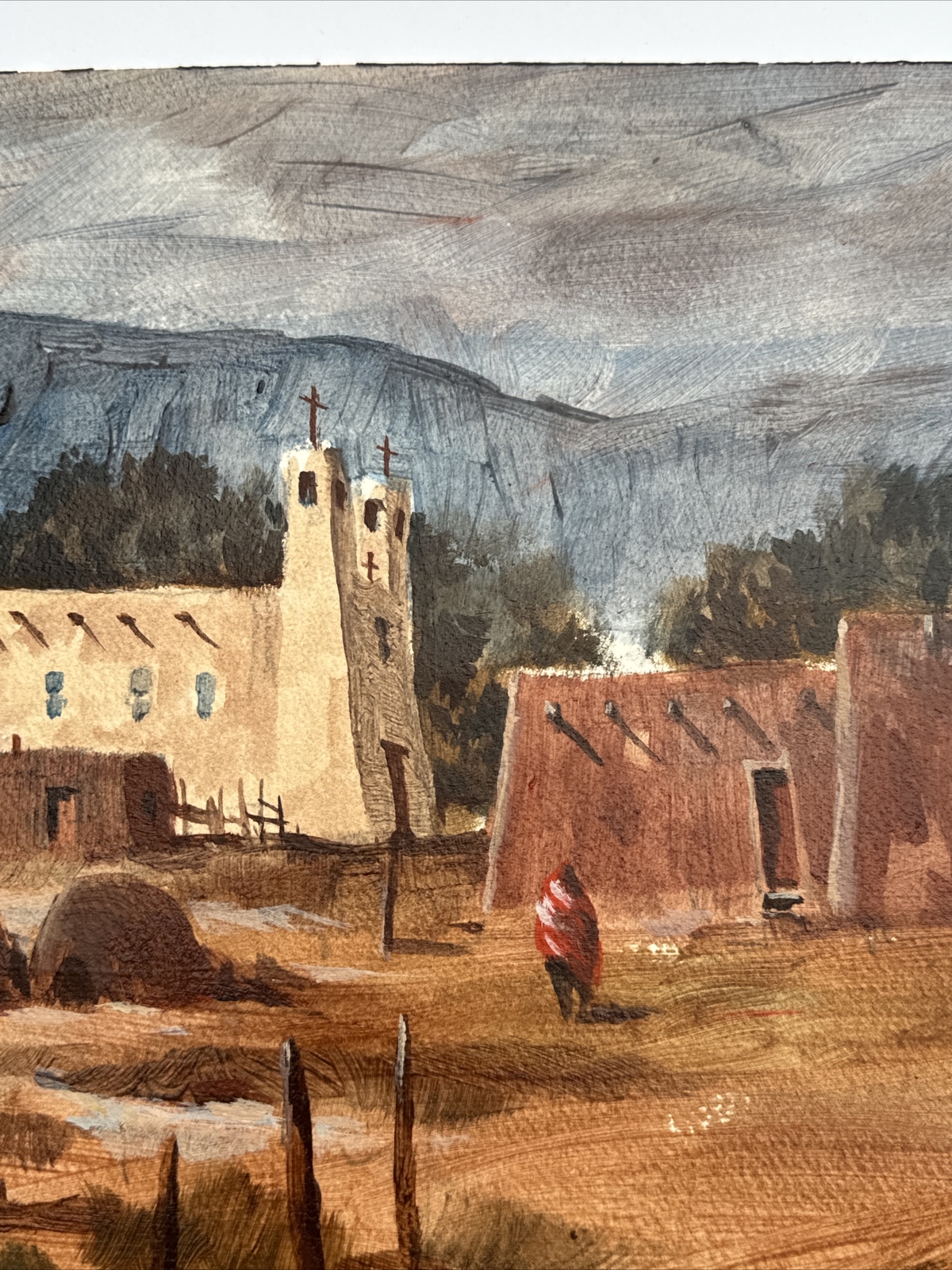DON BRACKETT PAINTING NEW MEXICO INDIAN HOMES LANDSCAPE LISTED FAMOUS VINTAGE