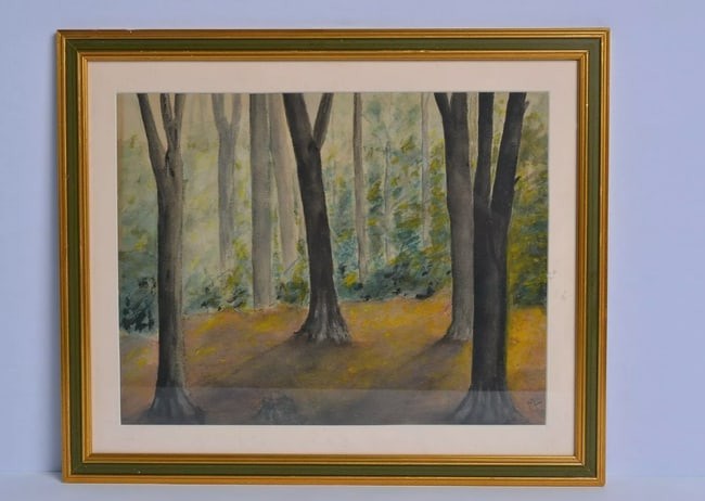 Original Watercolor Forest Landscape Painting Signed M Monaco Impressionist Art