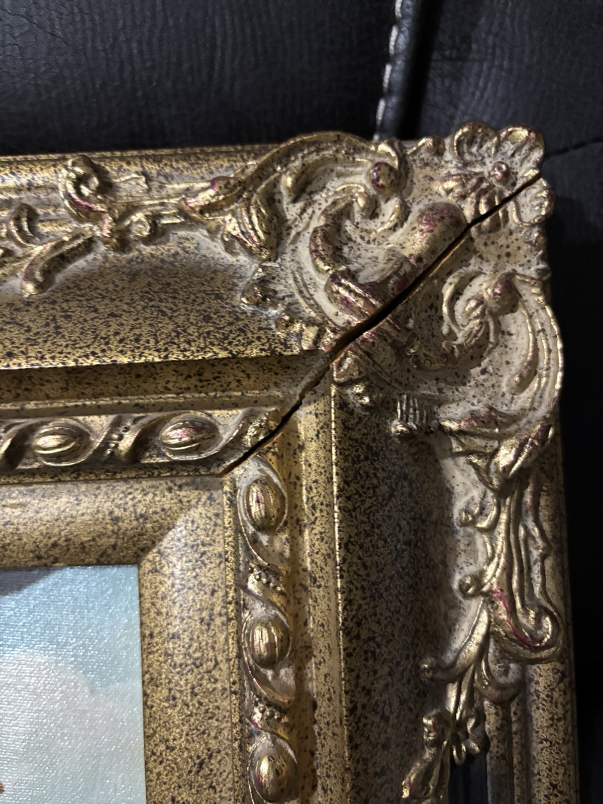 Oil Painting of an Anthropomorphic Monkey Playing Mandolin. Gold heavy Frame.