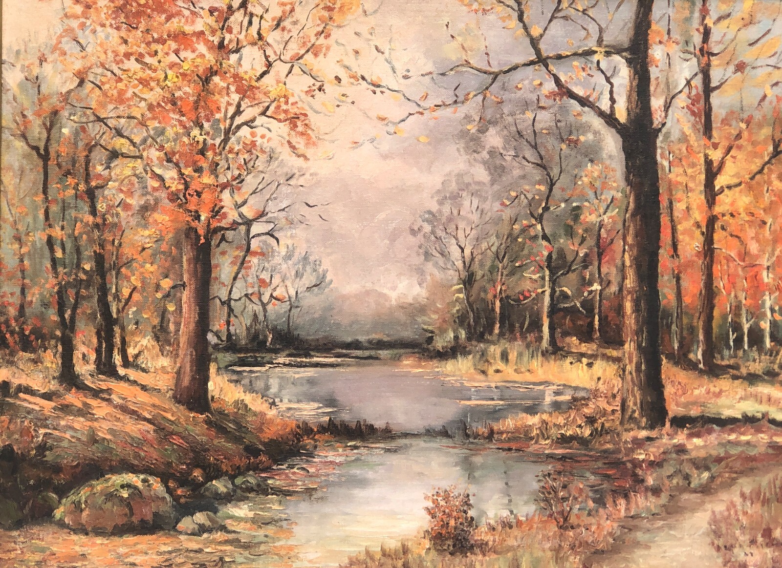 Original Oil painting INSPIRED by Robert Woods October Morn beautiful! framed