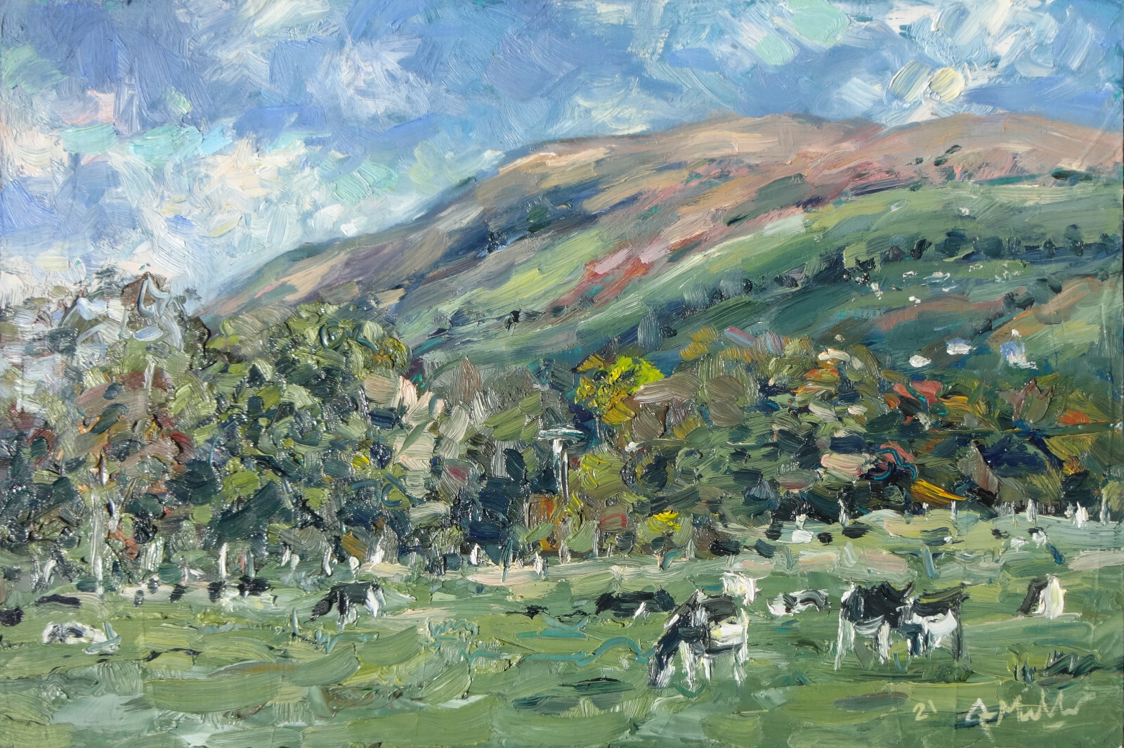 GERRY MILLER-Oil Painting on cardboard.»Cowfield Bute, Scotland». 40x27cm
