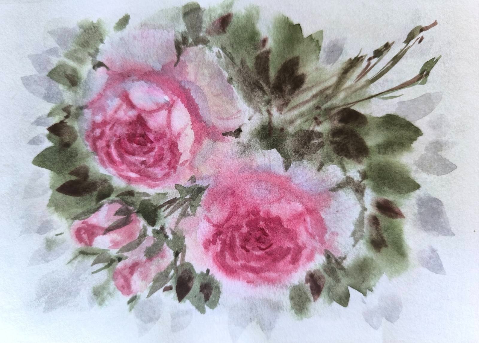 Flower DUSTY PINK VINTAGE ROSE Original Artwork Painting Floral Lanscape Gift A5