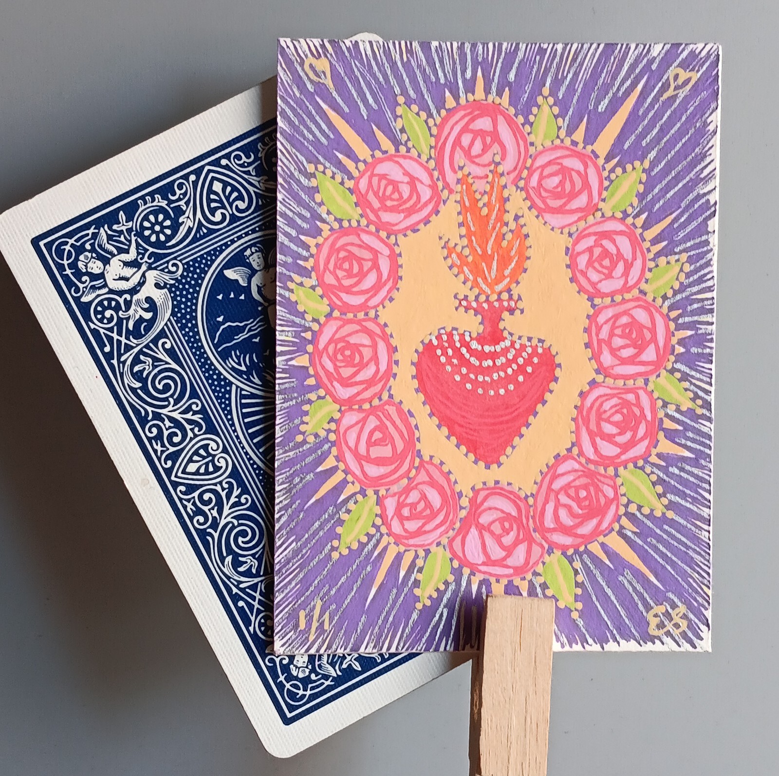 ❤️ACEO Original Painting Signed by Outsider Artist ES 2.5×3.5″ You are loved.
