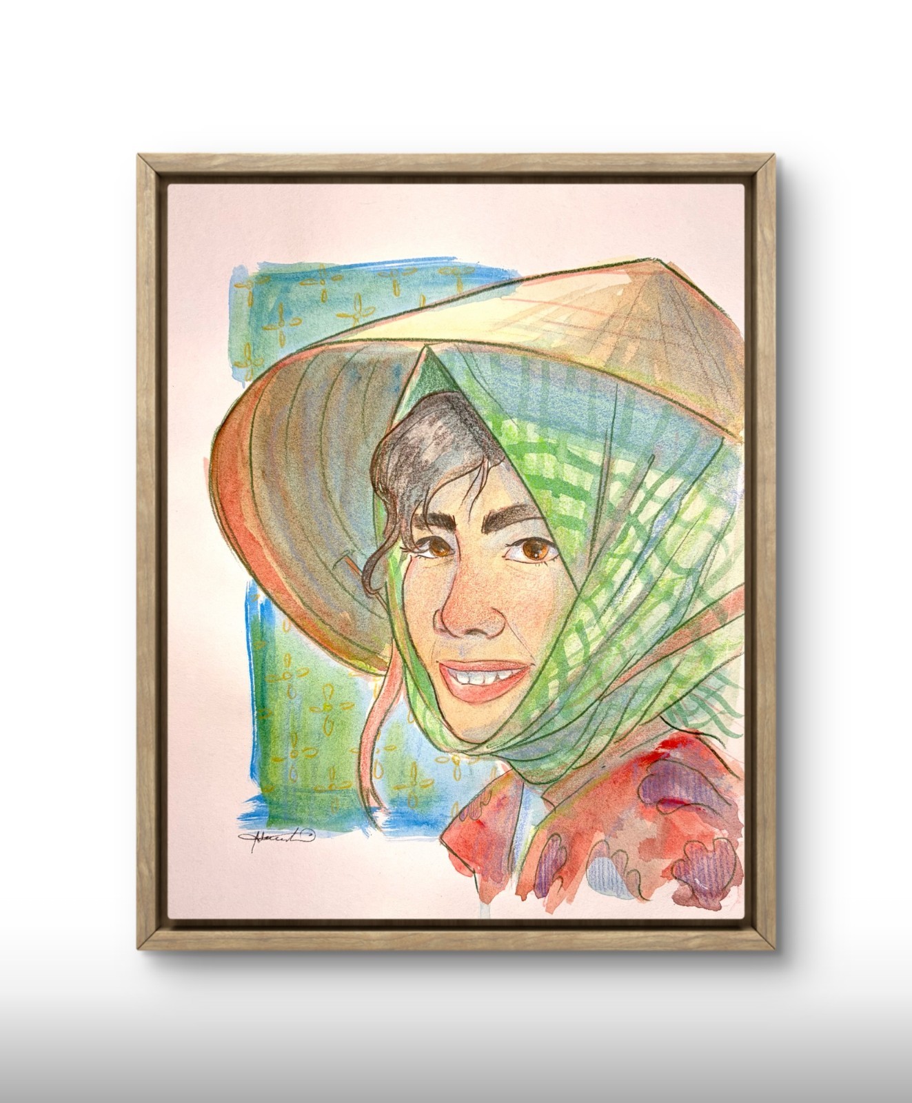 Original Asian Worker Painting By Alannah Dyer- Acrylic 8.5×11 in. Cultural Asia