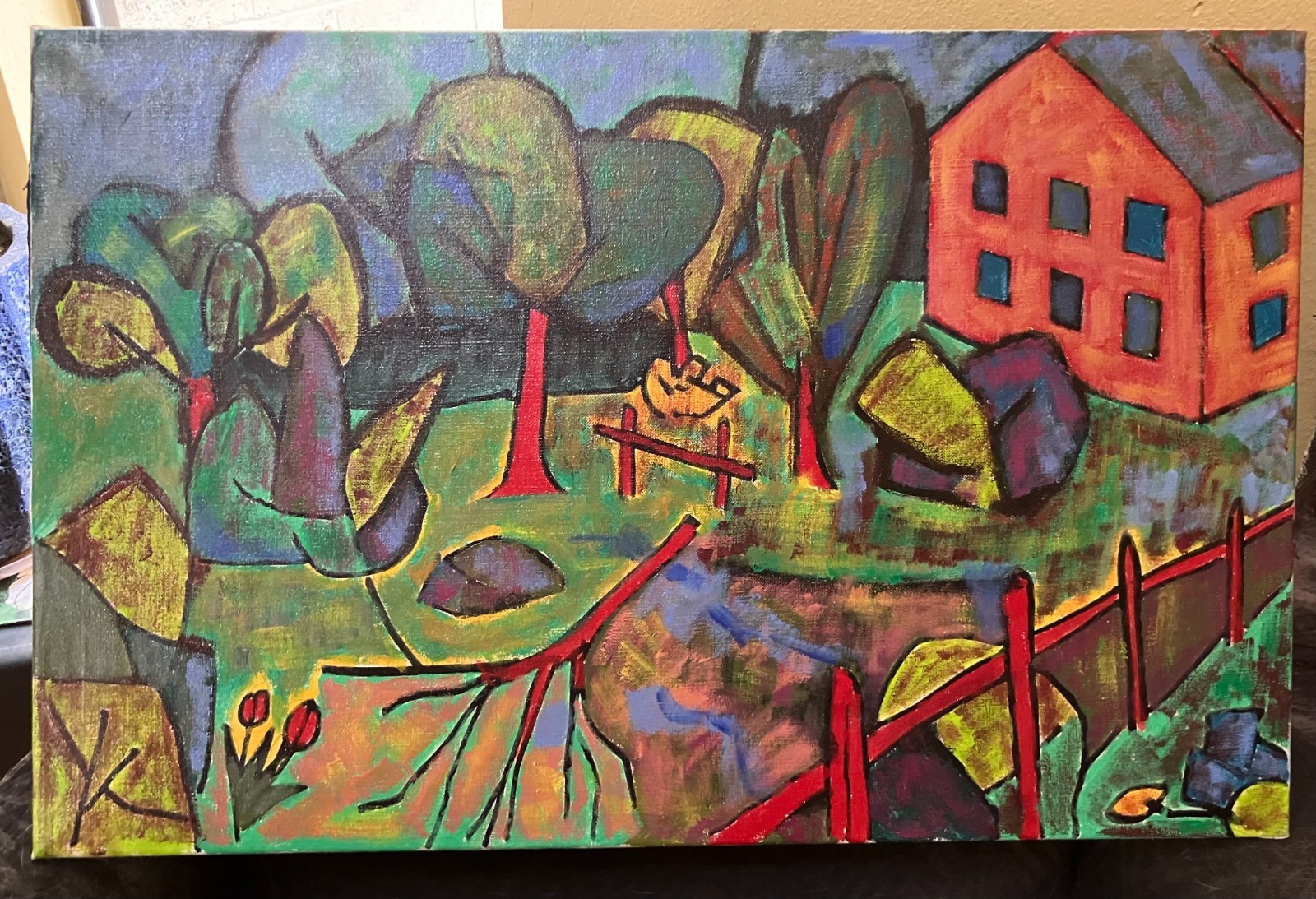 Vintage 1961 Original Painting on Canvas 16 x 25 Russian Artist signed G.P.Ch 61