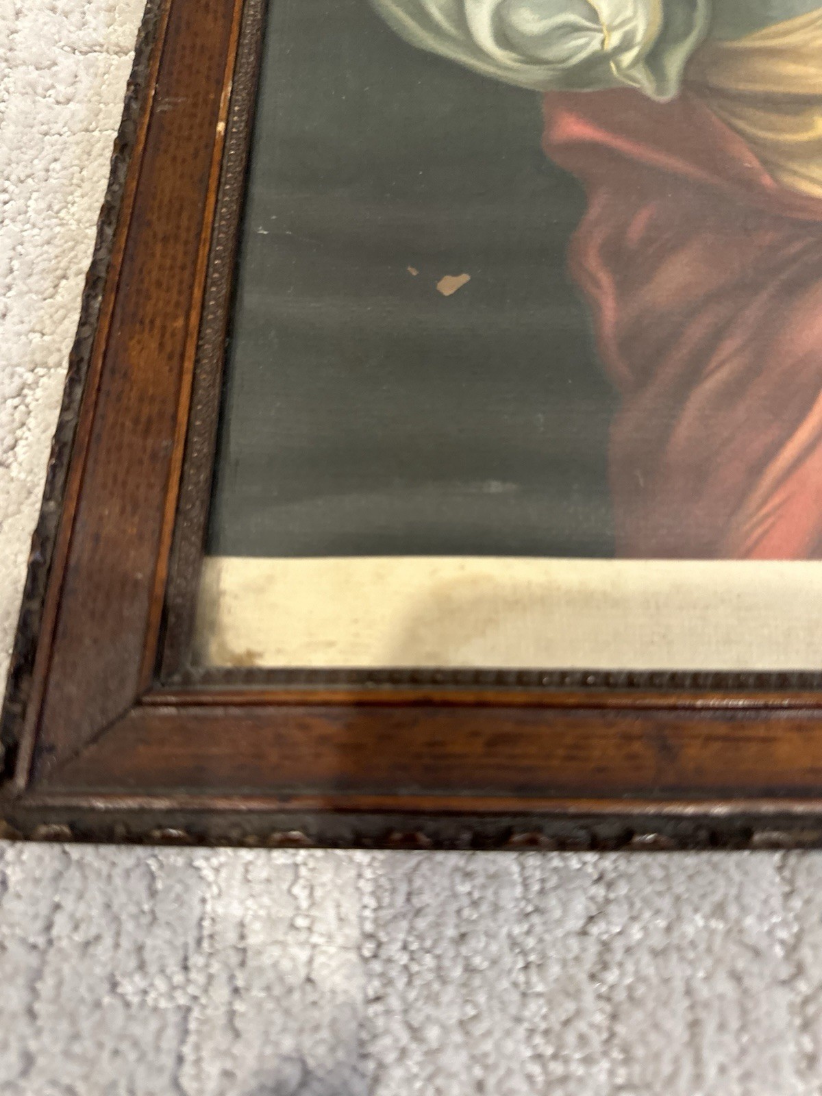 Vtg Sacred Heart of Jesus By Zabateri Oil Painting Litho Print 21.75” By 14.75”