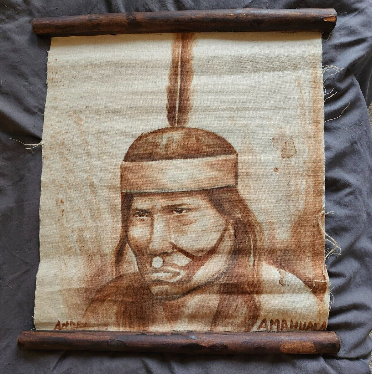 PERUVIAN Tapestry Fabric Artwork wall hanger Amahuala indigenous Peru