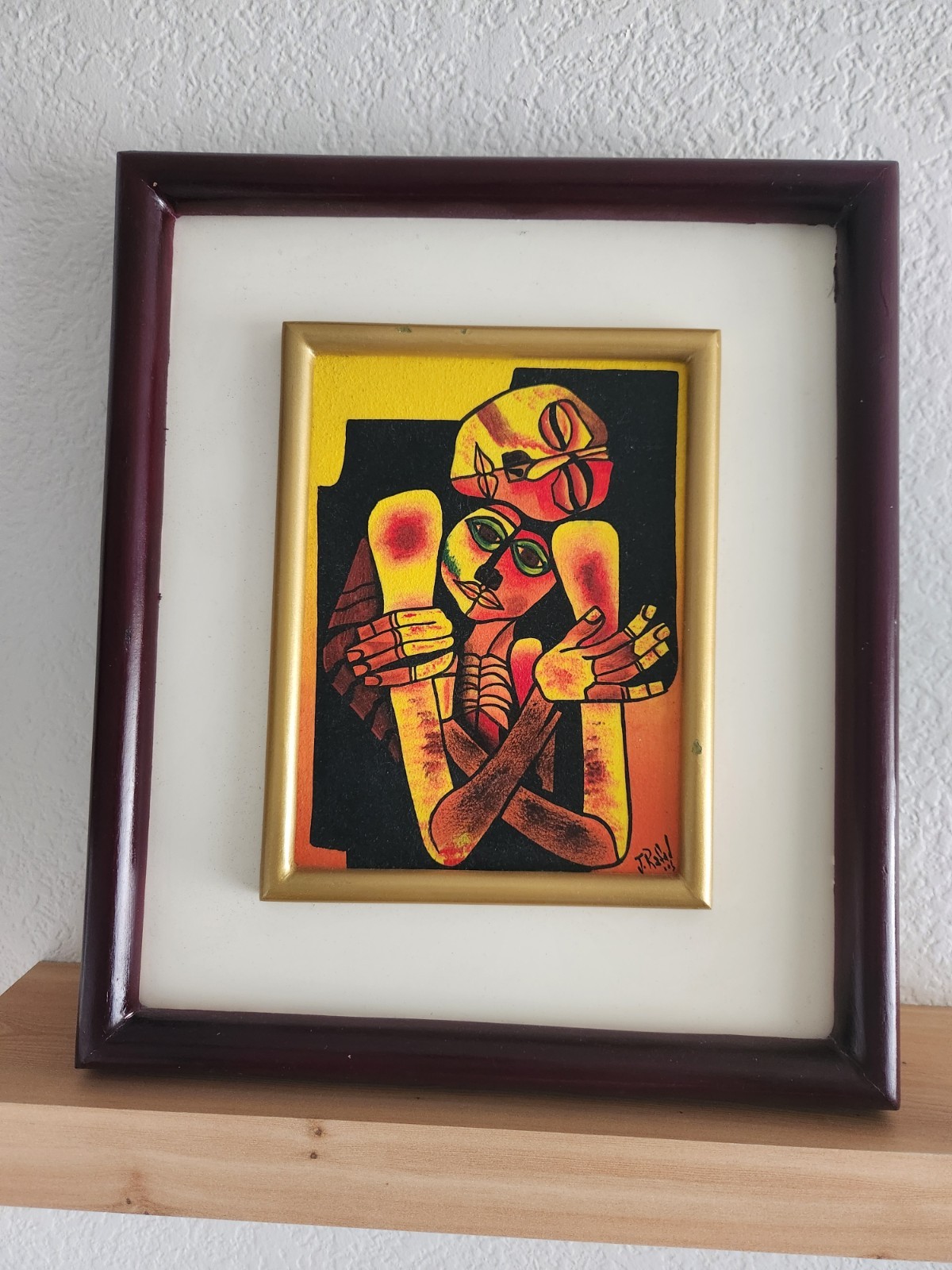 Vtg Mother Daughter Acrylic By J. Rafael Signed 8.5″x6.5″ Canvas + Frame