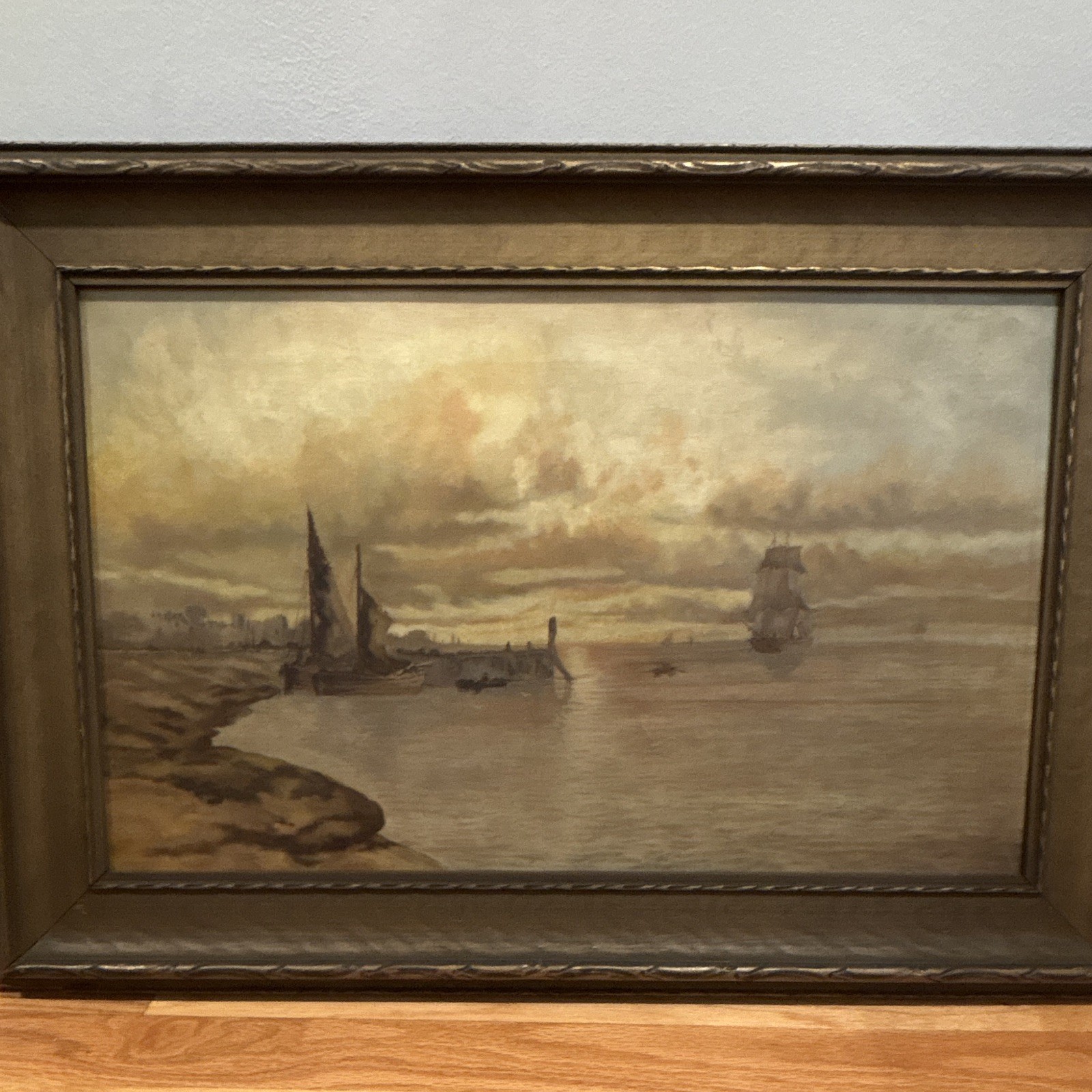 FRAMED 19th Century American Hudson River School Sailing Ships, Oil on Canvas