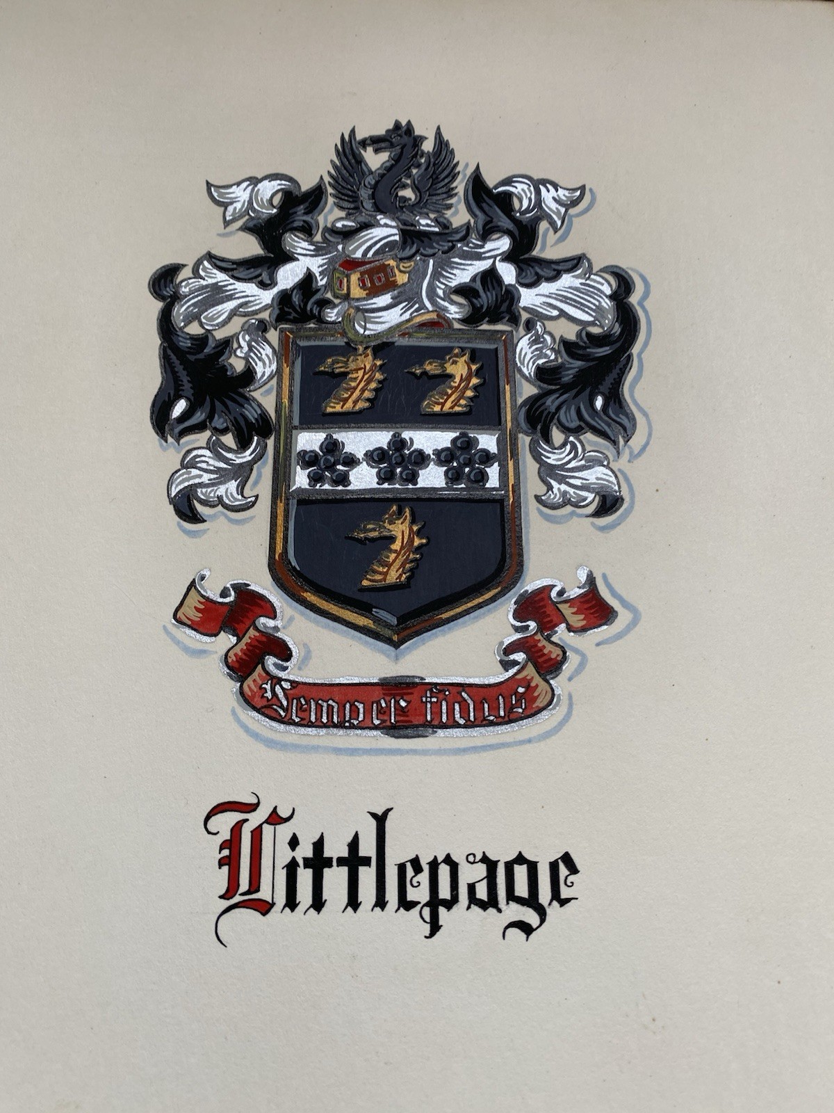 Vintage Dragons & Knight Heraldic Littlepage Family Crest Coat of Arms New York