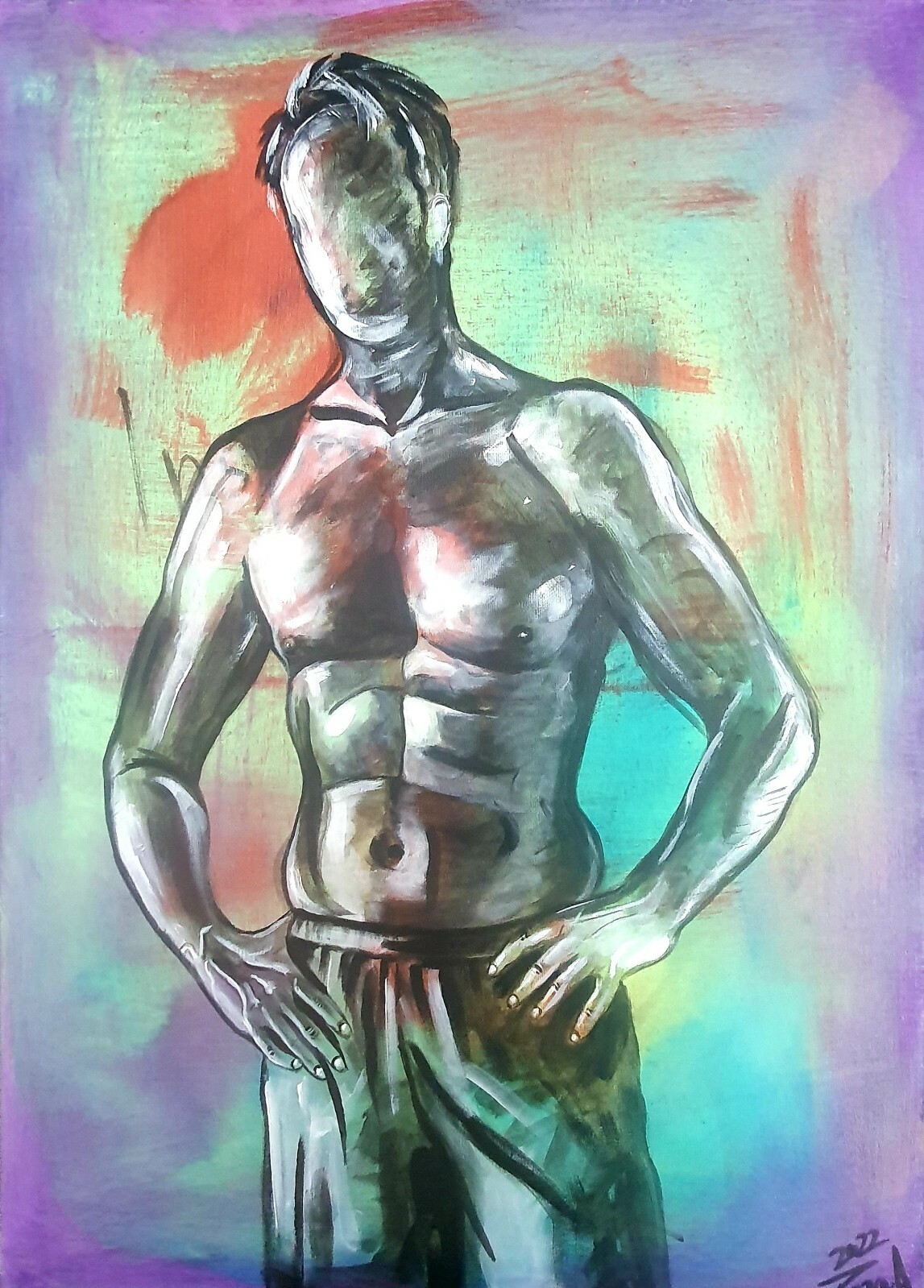 Male Torso Bodybuilding Original Acrylic Muscles Figurative Artwork on Canvas