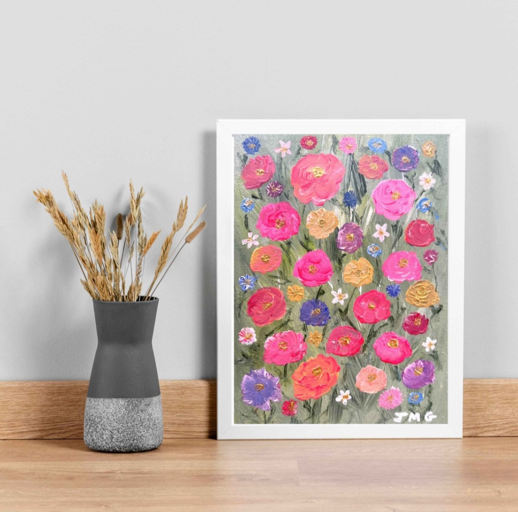 Original Painting Roses 5”x7” Stretched Canvas Acrylic Floral Art Jimarieart