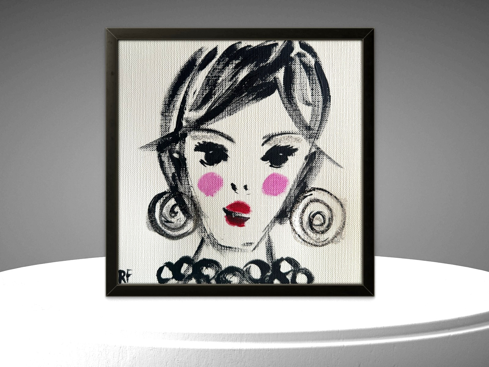 Lady Portrait Painting Pixie Hair Big Earrings 6×6 Original Small Face