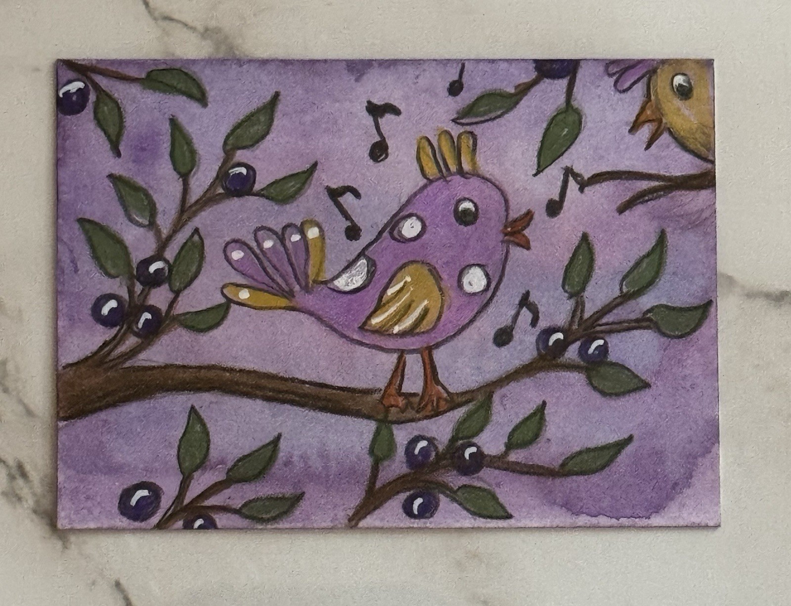 Aceo Original Art Trading Card, Pink colorful birds , Art By Sommer Rayn