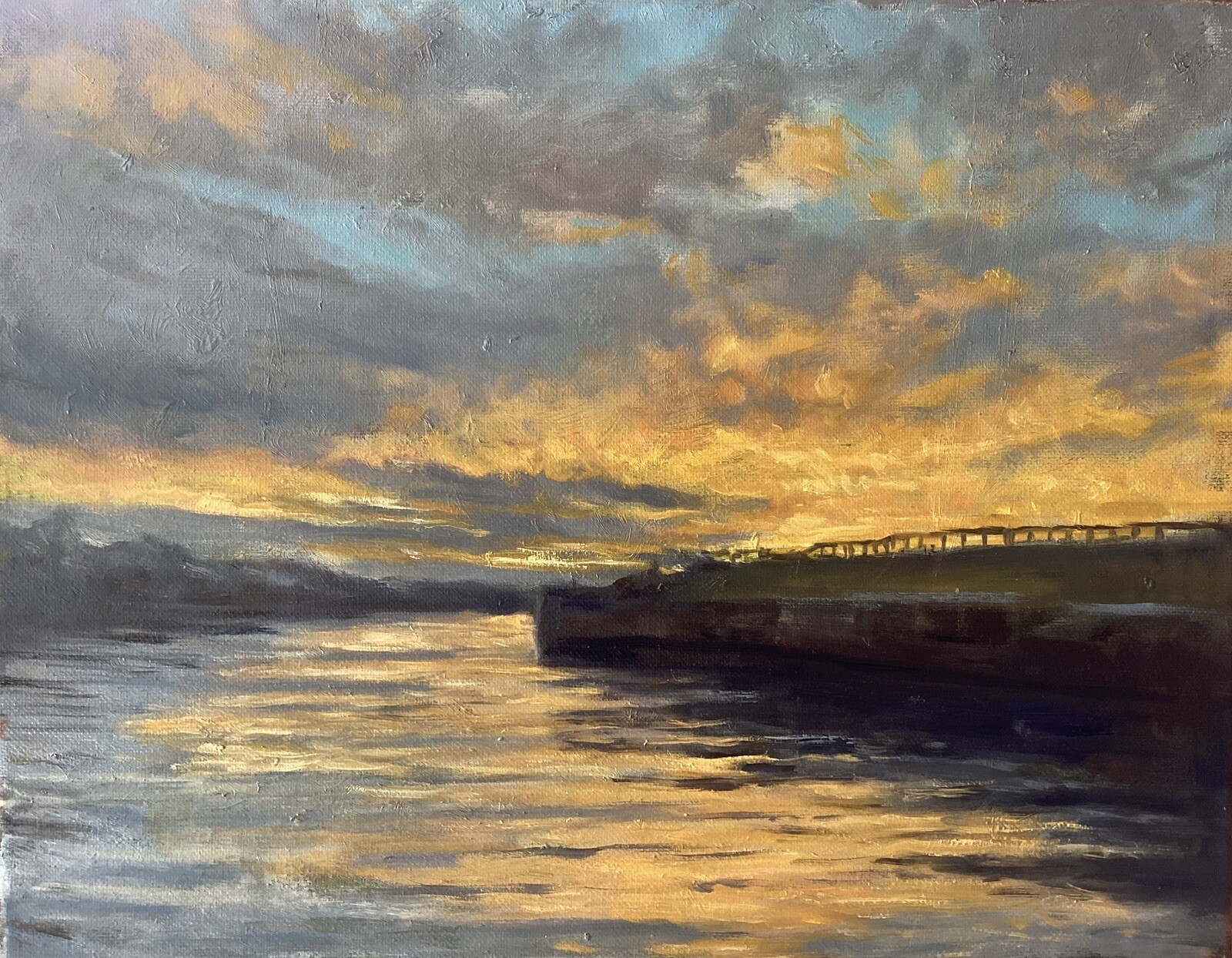 Lake Michigan Sunset, Mona Lake Channel, Summer 2024 Original Oil Painting
