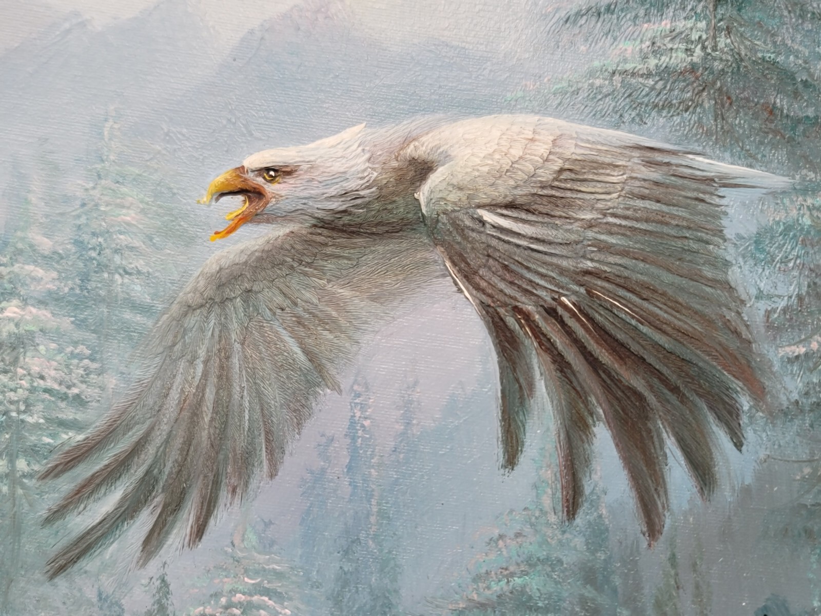 Bald Eagle in Flight Signed C. Benolt 3D Oil Framed