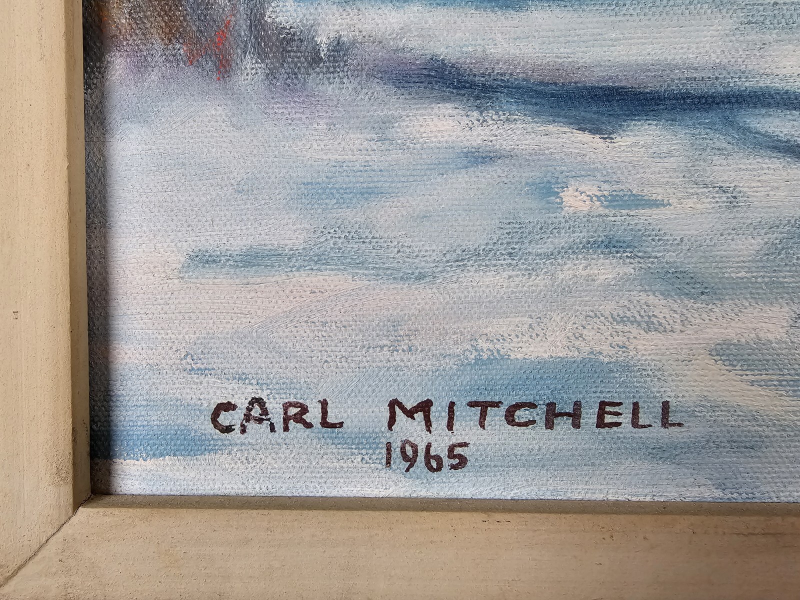 Vintage Original Signed Carl Mitchell Oil Painting 30.5×24.5 Framed Art VTG 1965