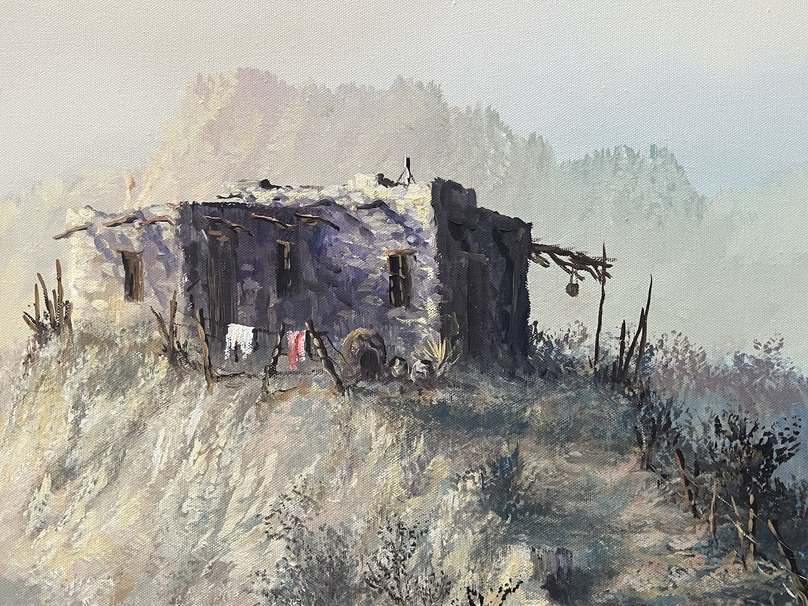 Original Oil Painting 24×36 Old Homestead By Lester Hughes (1938-2021) Signed