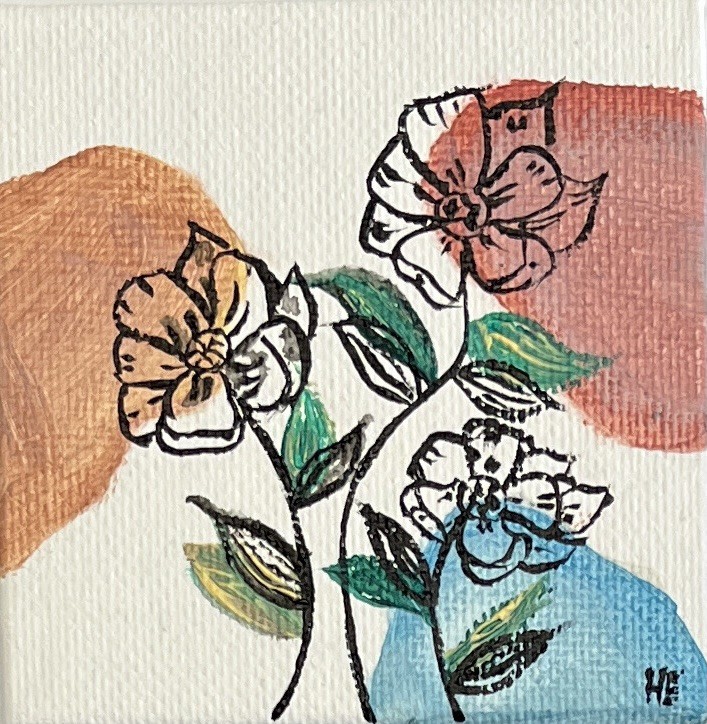 2,6×2,6 in mini canvas painting with easel Acrylic on Canvas Table Art Hanmade