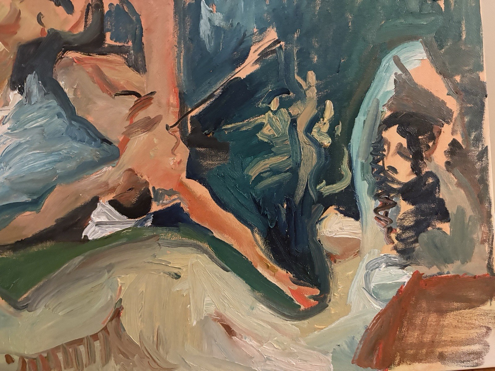 Expressionism Fauvist Figures In Landscape Oil Painting On 18”x24” Canvas BVC