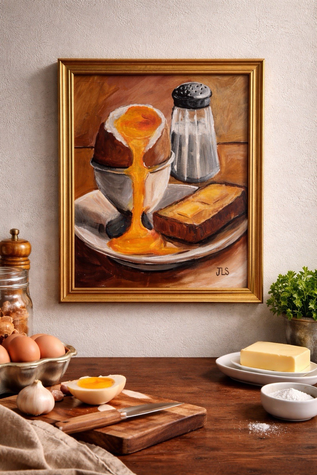 Soft Boiled Egg Painting Breakfast Still Life Kitchen Decor 11×14 Framed