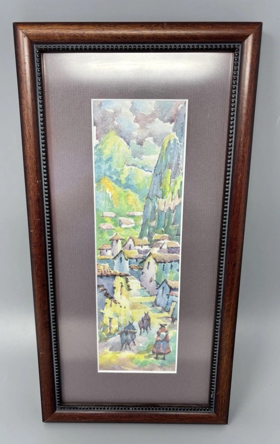 Original Village Scene Peru Framed Soft Watercolor Painting People And Donkeys