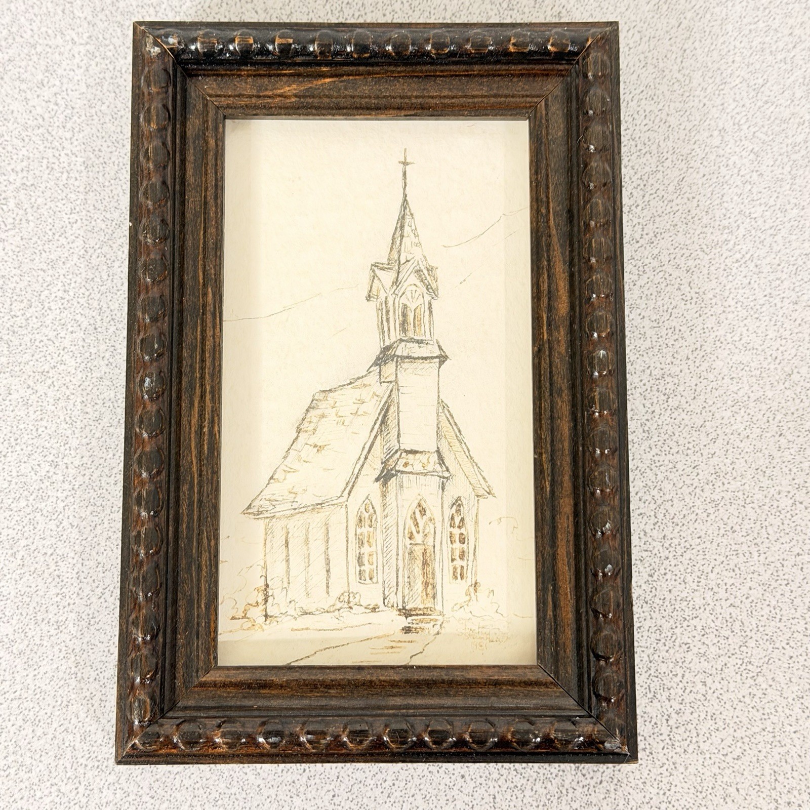 Vtg Original Art Framed Chapel Church Shirley Steinhauer Pen & Ink Watercolor
