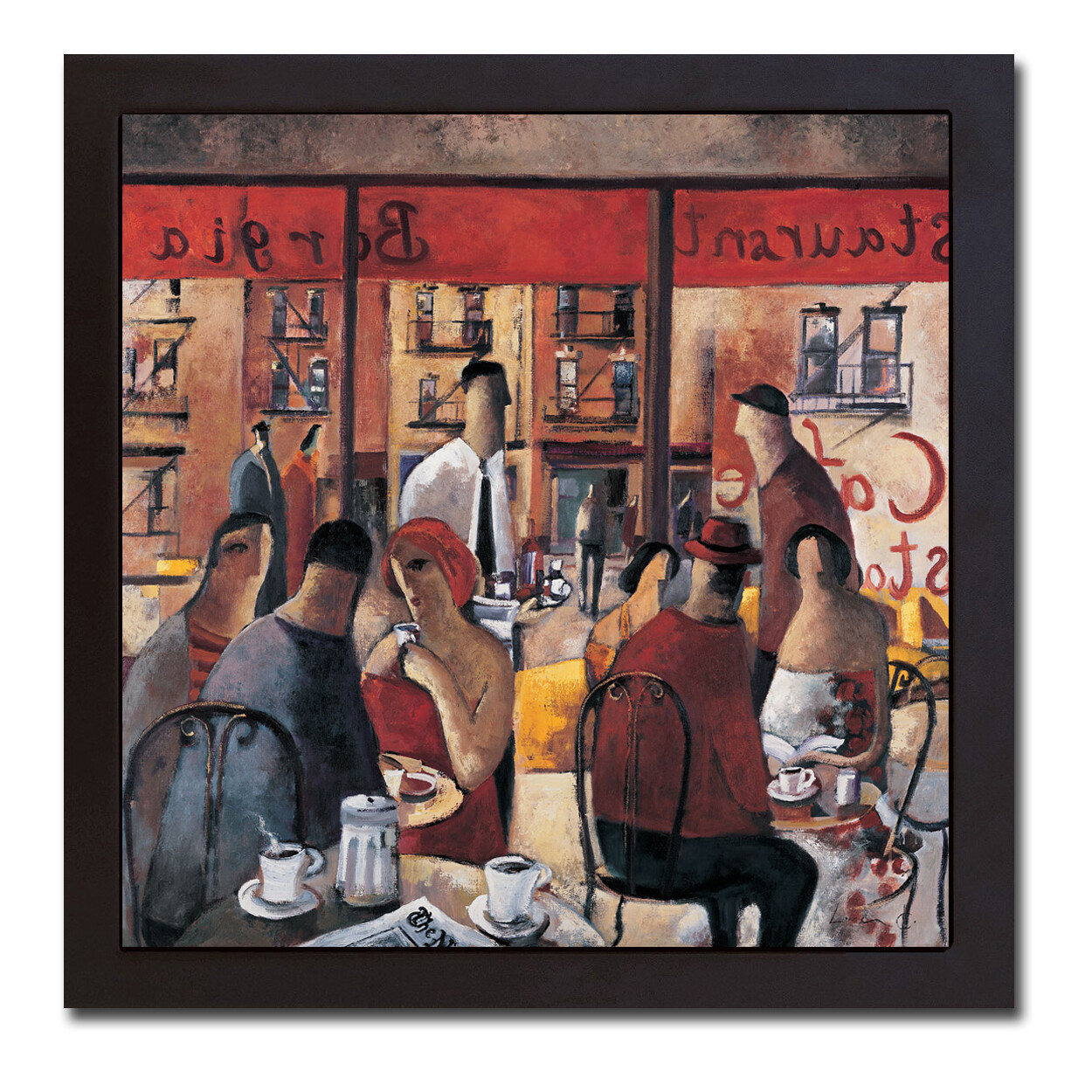 Black Floater Framed Cafe New York by Lourenco Canvas Giclee Art (16 in x 16 in)