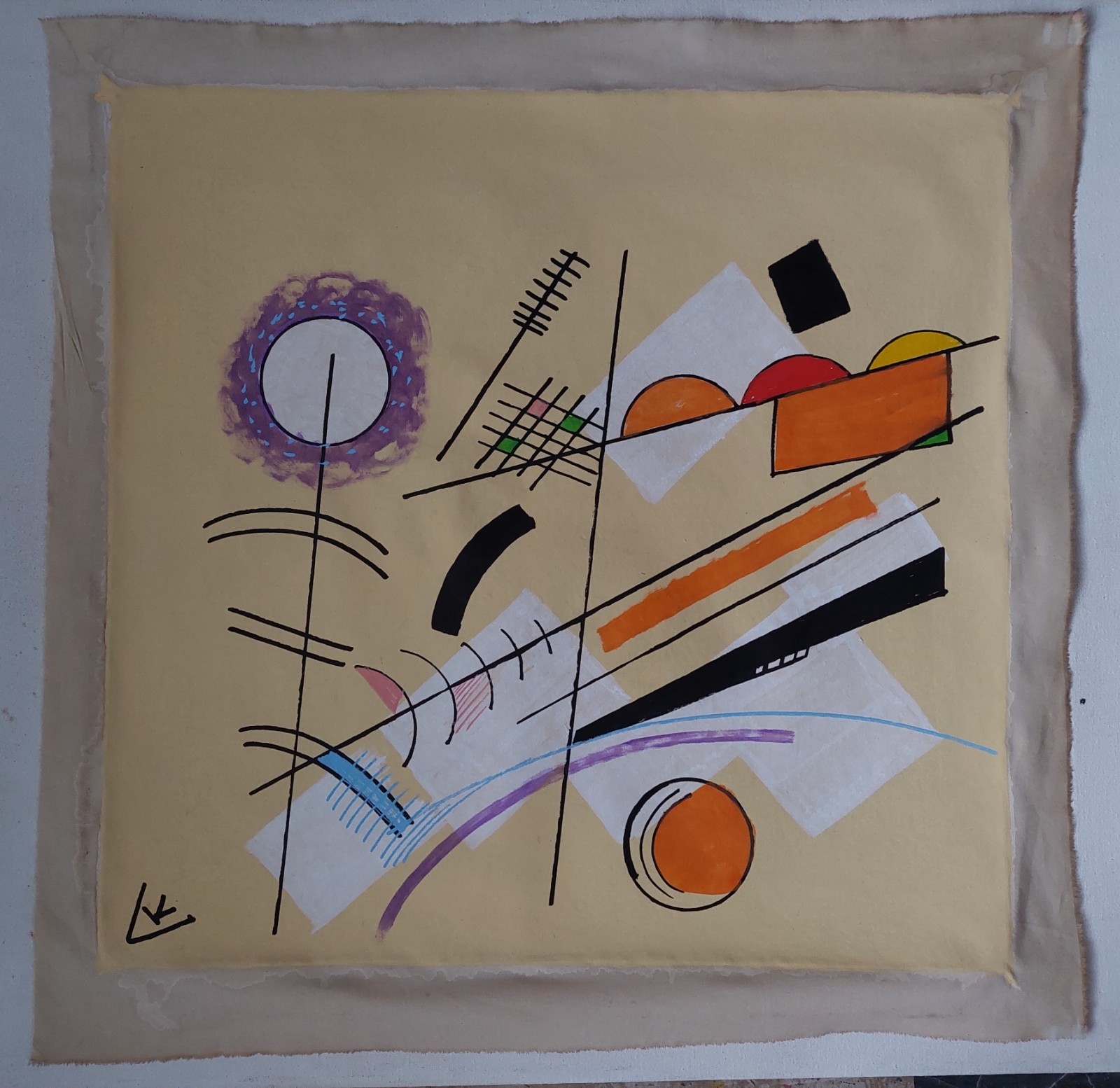Vasily Kandinsky Signed Russian Geometric Abstract Oil Painting – Vintage Art