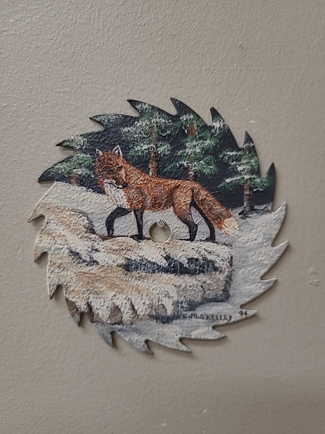 Unique One Of A Kind Hand Painted Fox In Winter Scene Saw Blade C.M.O’KELLEY