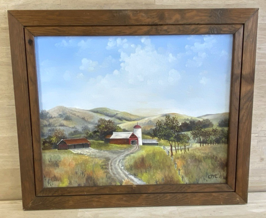 Original Oil Painting Canvas Country Landscape Farm Signed 24×20″ WOOD FRAME