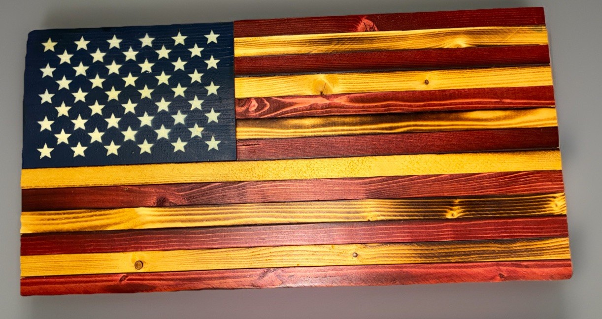 Amazing AMERICAN FLAG Wood Folk Art on 13-¾»×¾» Fused Burnt Plywood Slats 9″×18″