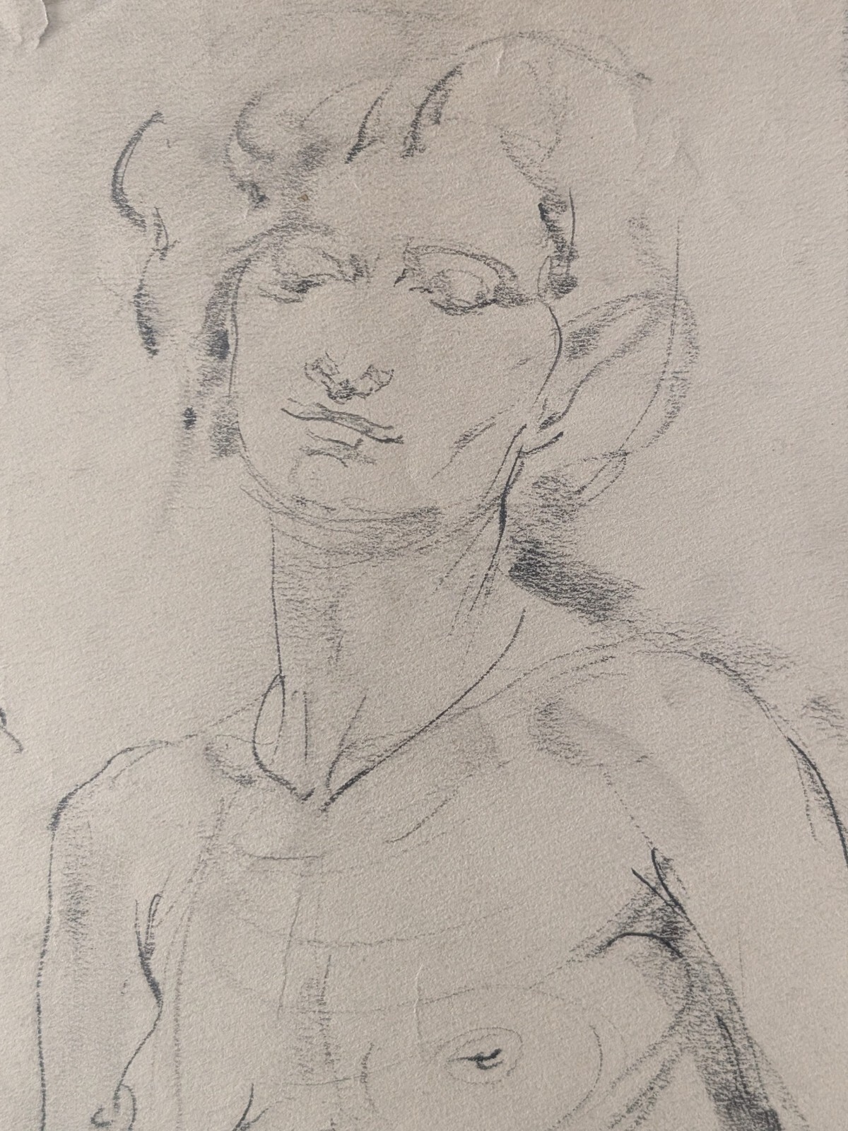 Vintage 1920s/30s Original Pencil & Charcoal Nude Drawing Lady Double Sided I